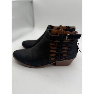 Ankle Booties Black Suede Cutout Back Zipper Casual Boot Size 8‎
